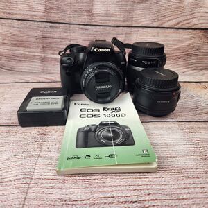 Canon EOS Rebel XS Digital SLR Camera With 3 Lenses EFS 18-55 35MM 50MM READ